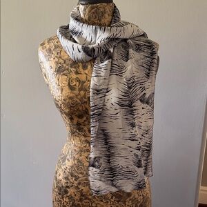 Aritzia Tiger Animal Print Black and White Silk Scarf - never worn